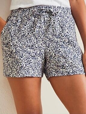 Garnet Hill Navy and White Floral Drawstring Linen Shorts Size Medium